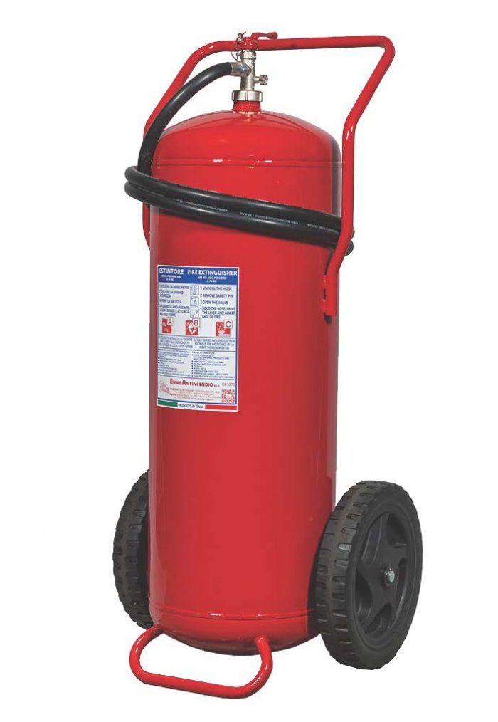100 Kg Powder WHEELED FIRE EXTINGUISHER - A IV B C - MED 2014/90/UE- Code 16118