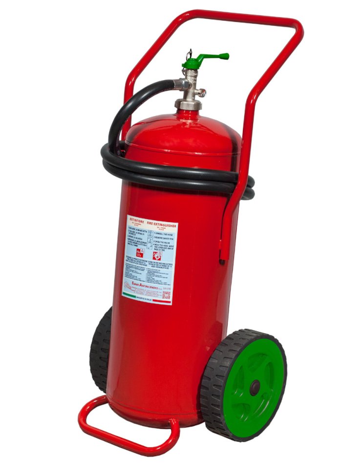 50 L water + additive wheeled fire extinguisher - UNI EN 1866-1 - Model: 19508-11 - MED 2014/90/EU - PED 2014/68/UE