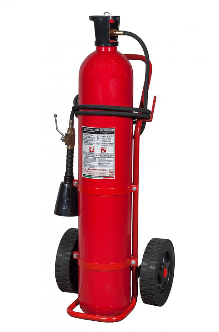 30kg Co2 Wheeled Fire Extinguisher UNI EN 1866-1 - PED Model 17304 - MED Model 14304
