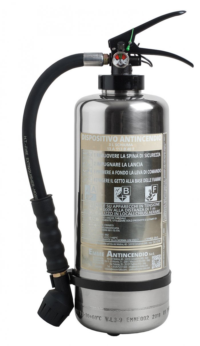 Dispositivo Antincendio Litri 3 Schiuma UNI EN 3-7 - Acciaio Inox AISI 304 - Codice 22031-4