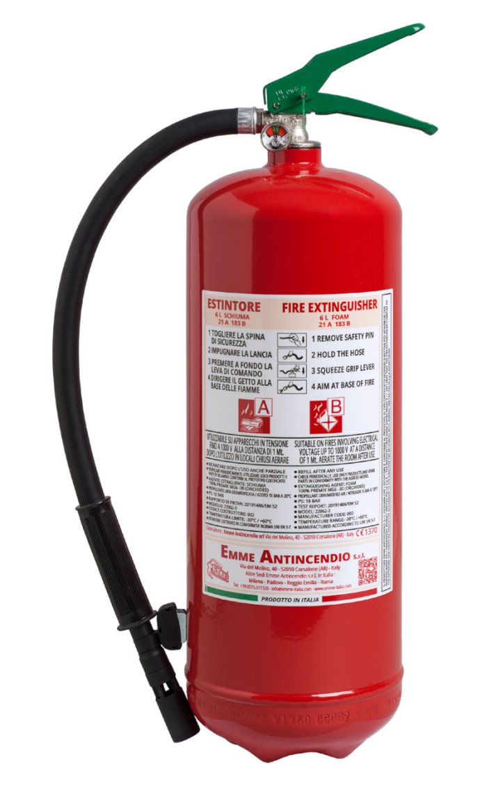 6 L Foam Fire Extinguisher - 21A 183B - Code 22062-4 - EN 3/7