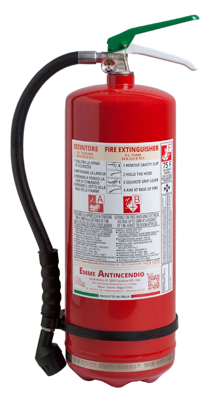 6 L Foam Fire Extinguisher - 34A 233B 75F - Code 22063-31 - DOLOMITI 6 - EN 3/7