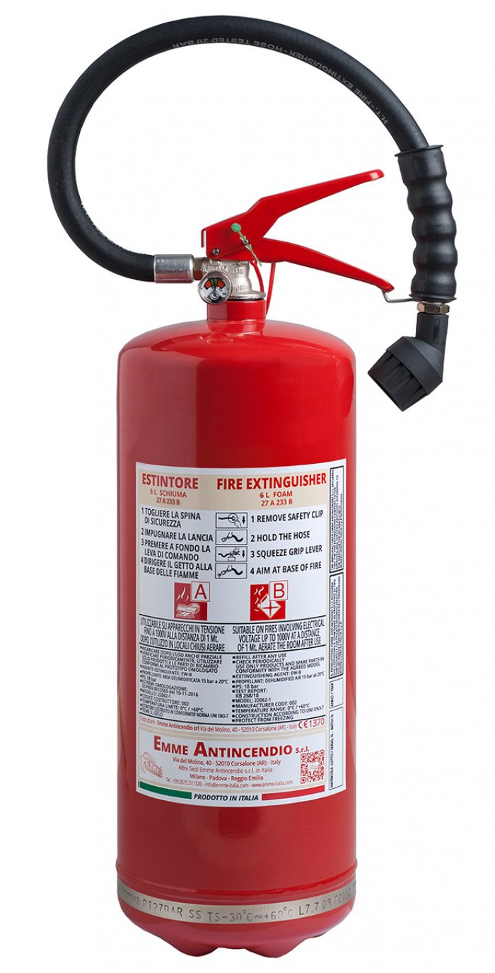 6 L Foam Fire Exstinguisher EN 3-7 - 27 A 233 B PED 2014/68/UE Model 22066-41