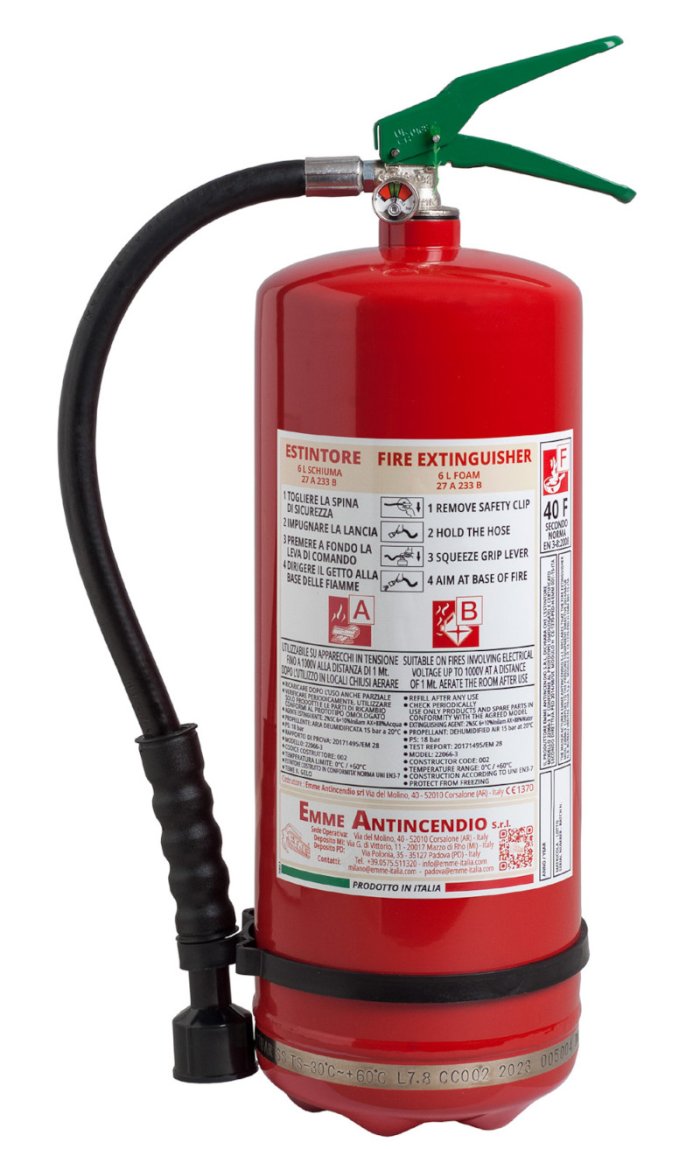 6 L Foam fire extinguisher - Code 22066-4- 27A 233B 40F- EN 3-7