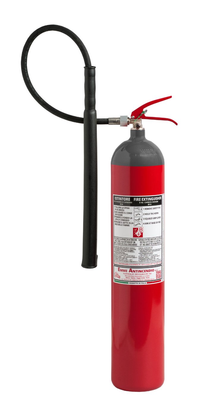 5 Kg CO2 Portable Fire Extinguisher - PED EN 3-7 - Model: 23058-32G - ogive color gray Ral 7037