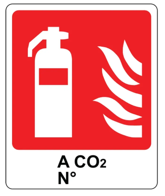 CARTELLO IN ALLUMINIO ESTINTORE A CO2 CON TESTO " ESTINTORE N° "