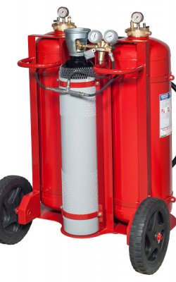 Fahrbare Feuerlöschgeräte mit Löscheinrichtungen Twin Agents 100 kg Pulver – 100 L Schaum - A B C - PED 2014/68/UE - Kode 30119